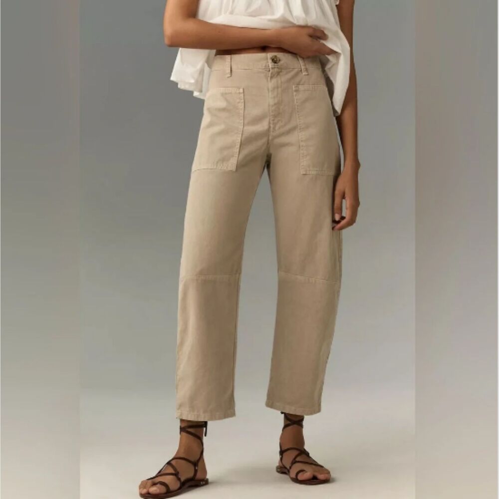 Velvet Graham Spencer Brylie Barrel Leg Pants 8 Beige Cotton Twill Utility Pant